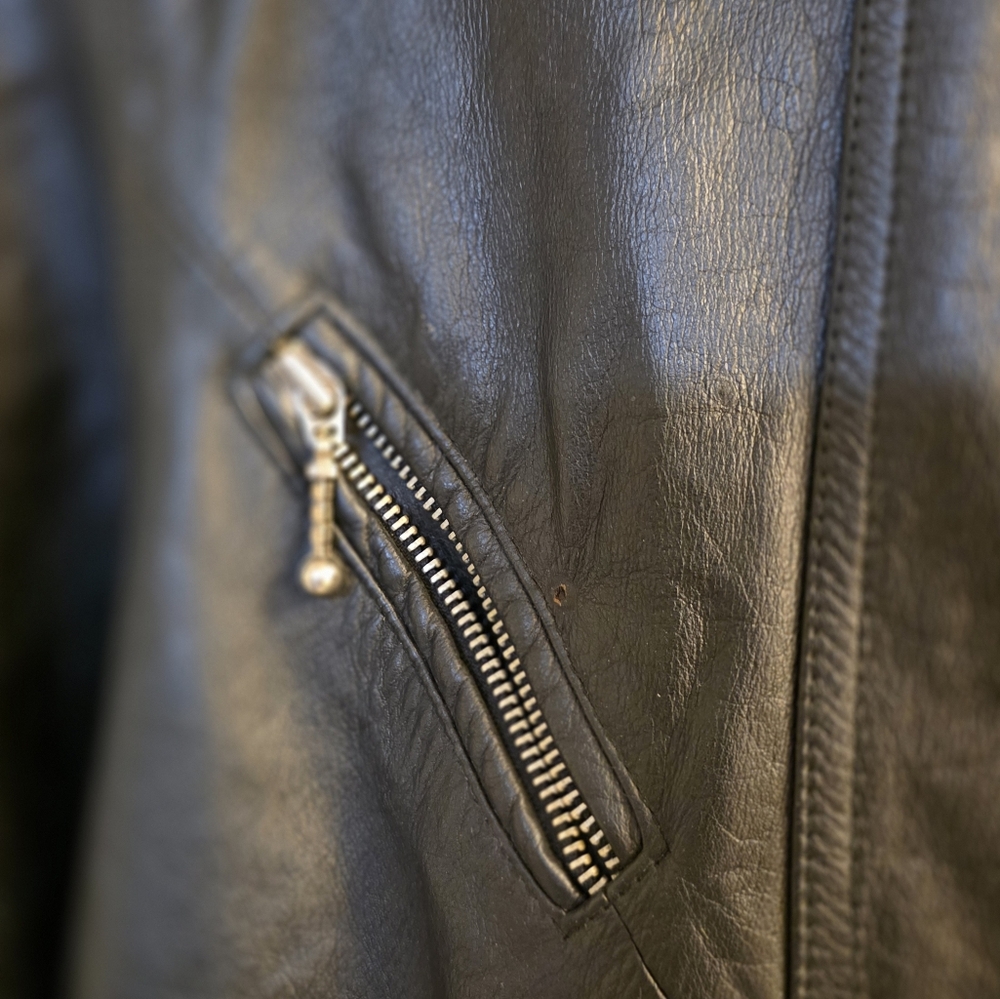 Vintage Korea Long Black Leather Trench Coat Bikers Belted Zippers Punk Medium - Picture 11 of 14